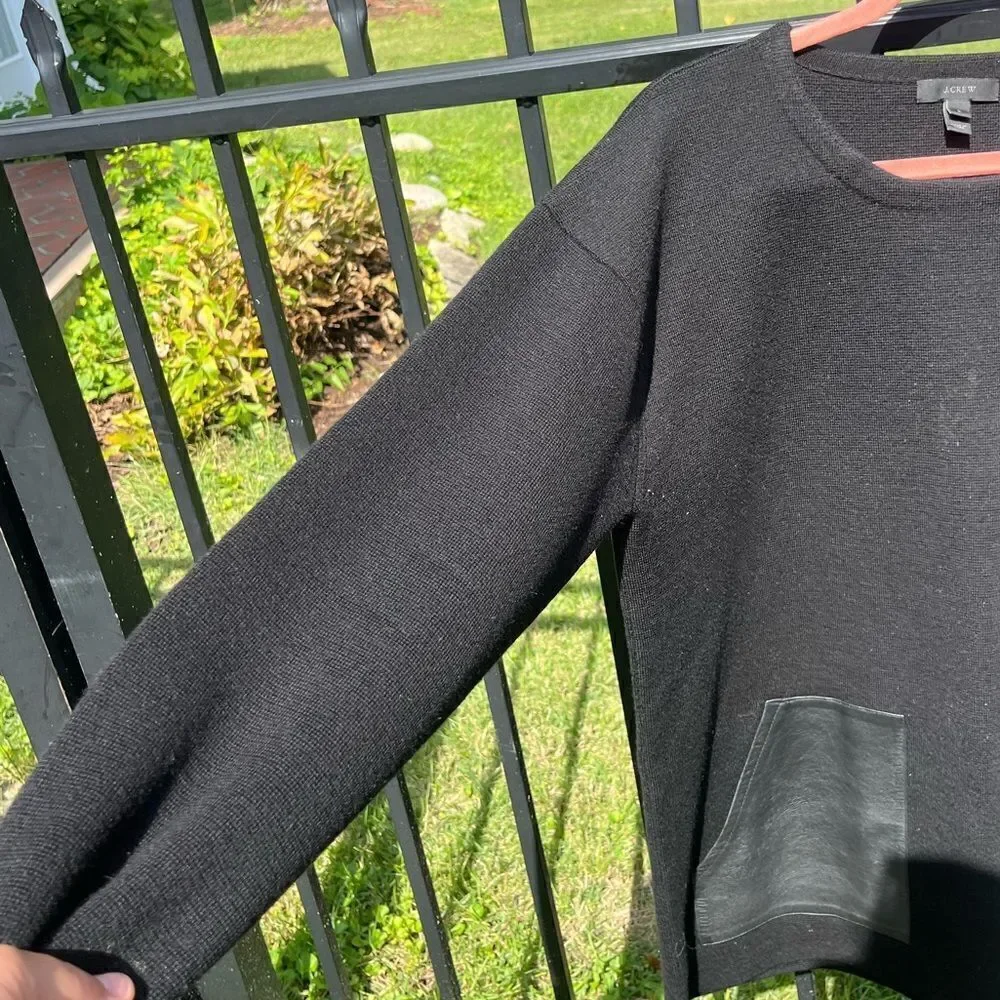 J Crew Leather Pocket Wool Sweater